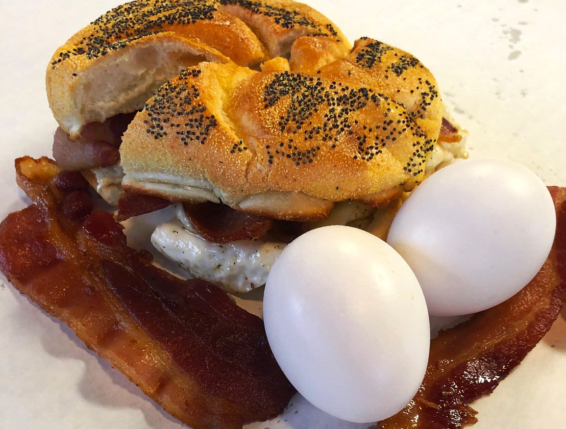 bacon sandwich with boiled eggs